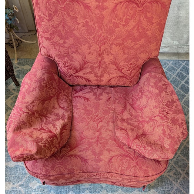 Late 20th Century Jessica Charles Swivel Rocker Armchair Club Chair - Damask For Sale - Image 9 of 13