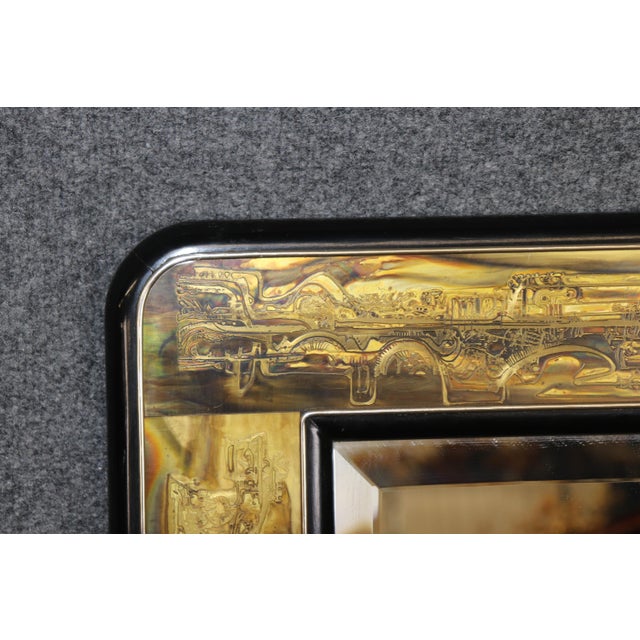 Bernhard Rohne Vintage Bernhard Rohne Mastercraft Acid Etched Brass & Ebonized Mirror For Sale - Image 4 of 8
