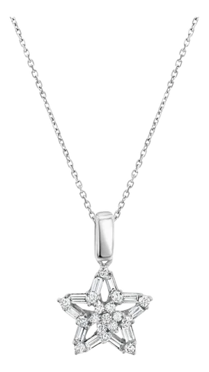 Tapered Baguette Star Pendant .66cttw 18k White Gold