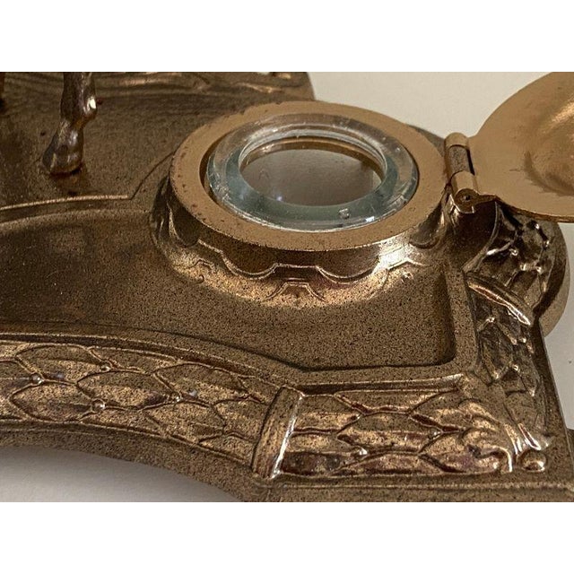 Atypical Writing Desk Set with Double Inkwells in Patinated Gilt Metal, 1890s-1910s For Sale - Image 9 of 16
