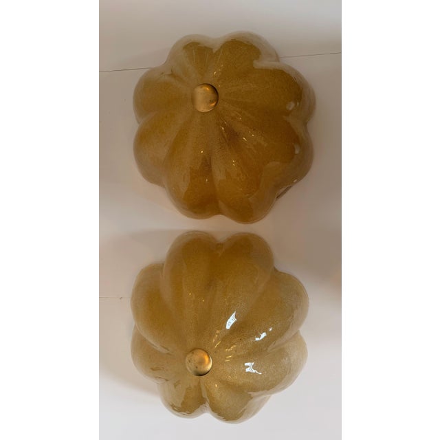 Gold 1980s Mid-Century Modern Golden Murano Glass Floral Flush Lamps - a Pair For Sale - Image 8 of 16