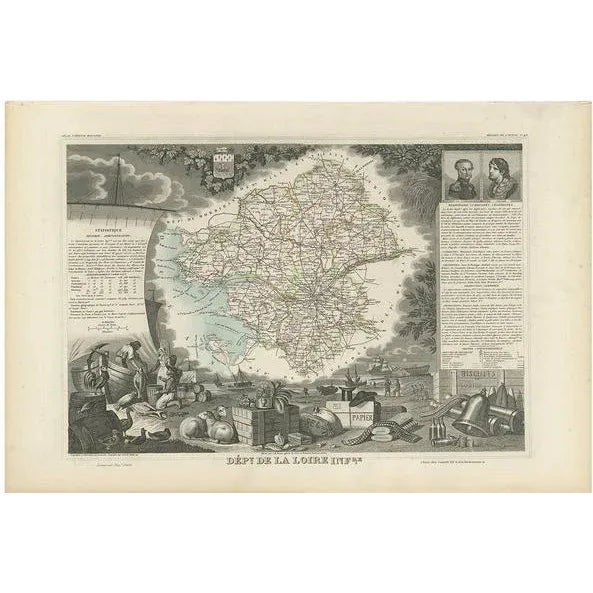 Mid 19th Century Antique Map of Loire in France by V. Levasseur, 1854 For Sale - Image 5 of 5