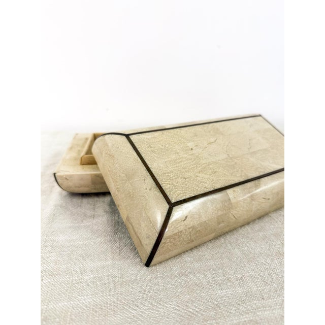 Vintage Tessellated Stone Box Brass Inlay Maitland Smith Style 1970s MCM Decor For Sale In Tampa - Image 6 of 9