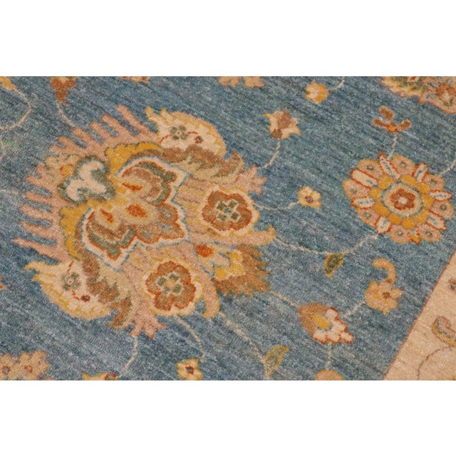 Transitional 1990s Bohemien Ziegler Blue Ivory Hand-Knotted Wool Rug - 8'11'' X 11'9'' For Sale - Image 3 of 8