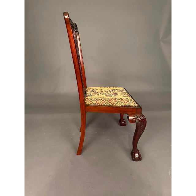 Antique Chippendale Style Mahogany Side Chair Set of 4 With Floral Upholstery, C. 1890 For Sale - Image 12 of 16