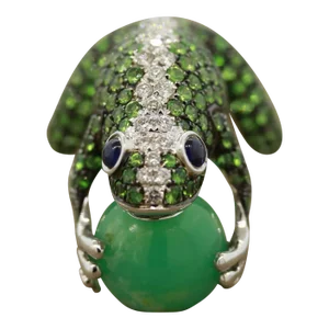 Tsavorite Diamond Sapphire Jade Gold Frog Ring, Size 6.75