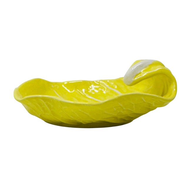 A vibrant and rare canary yellow cabbage leaf serving dish from the renowned Secla artistic pottery workshop in Caldas da...