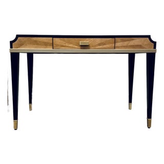 Currey & Company Modern Art Deco Style Satin Wood and Ebony Finished Kallista Writing Desk For Sale