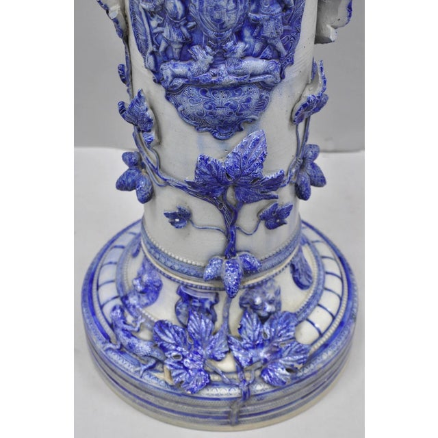 Antique German Westerwald Salt Glaze Stoneware Cobalt Blue Jardiniere & Pedestal For Sale - Image 12 of 18