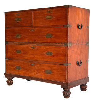 Antique 19th Century Anglo-Indian Two-Part Campaign Chest of Drawers W/ Brass Hardware