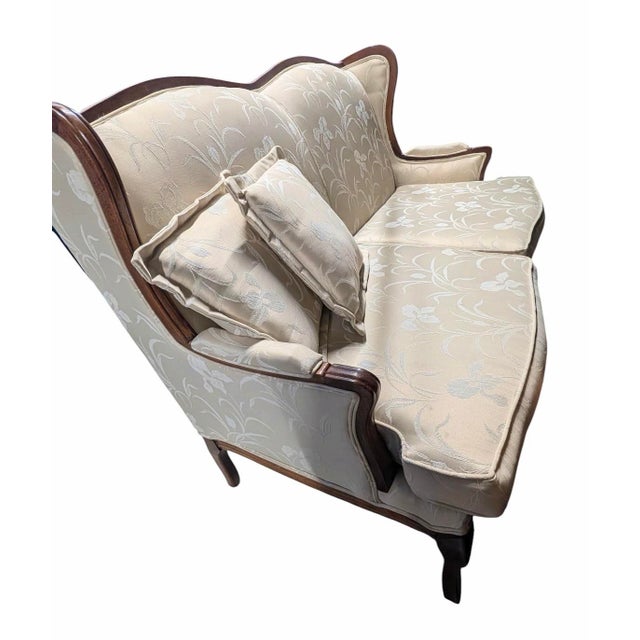 French Vintage Southern Furniture Co. Louis XV Style Camelback Loveseat With Exposed Wood Frame For Sale - Image 3 of 9