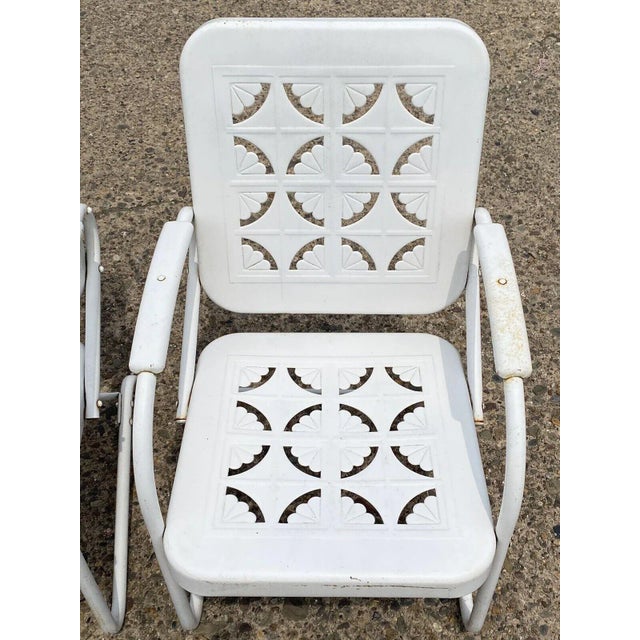 Mid-Century Modern Vintage Starburst Pie Crest Metal Outdoor Patio Springer Lounge Chairs - a Pair For Sale - Image 3 of 13