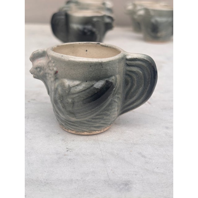 Set of 6 French Majolica Roosters Egg Cup Circa 1900.