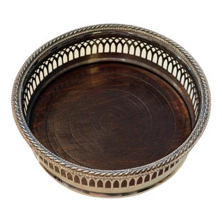 Vintage Silver Plate Bullseye Wine Coaster With Gallery Edge For Sale