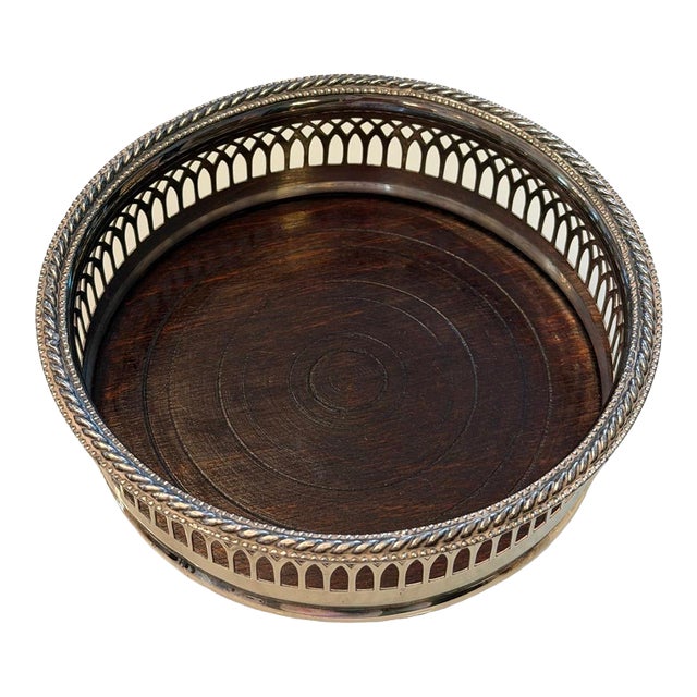 Vintage Silver Plate Bullseye Wine Coaster With Gallery Edge For Sale