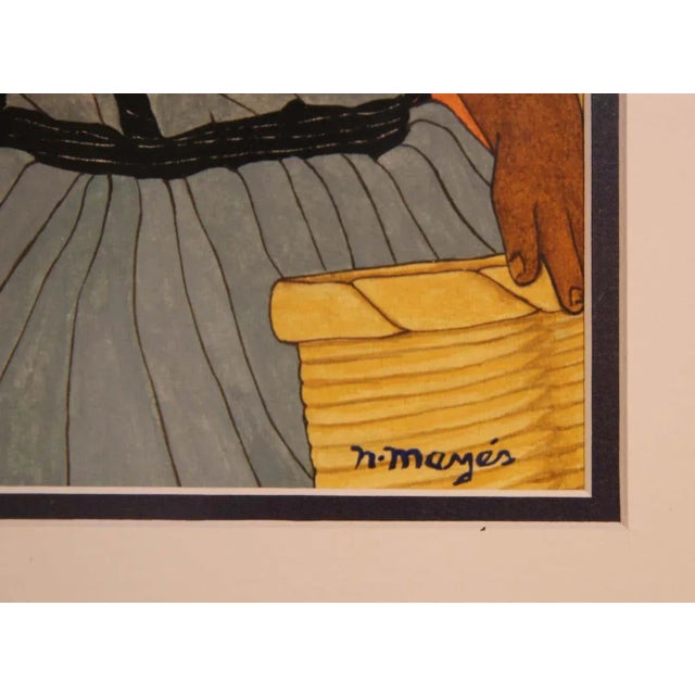 Blue Nadine Mayes Colorful Watercolor Portrait of Seated Female in Blue Dress and Black + Red Hat 1990s For Sale - Image 8 of 12