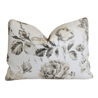 Designer Richard Smith Roses Linen Feather/Down Pillow 22" X 16" For Sale