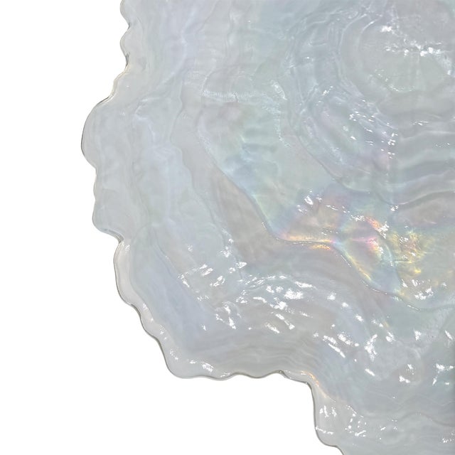 Transparent 1970s Don Shepherd Style Iridescent Icescape Lettuce or Oyster Art Glass Centerpiece Bowl For Sale - Image 8 of 12