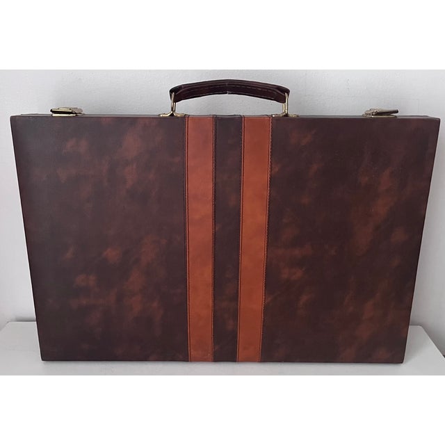 This vintage classic large 18" x 24" (open) travel Backgammon set features Brown and White markers, dice, doubling cube...