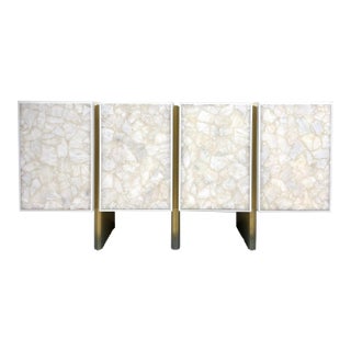 Baker Modern Quartz White and Brass Kira Credenza For Sale