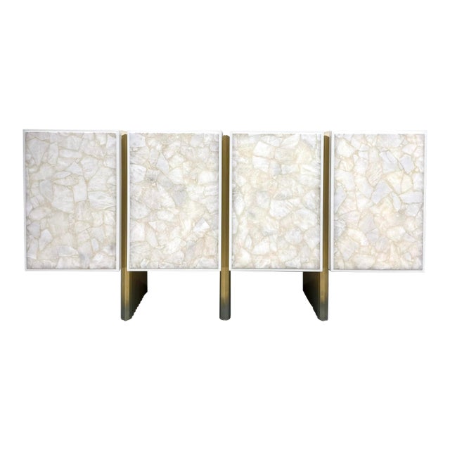 Baker Modern Quartz White and Brass Kira Credenza For Sale