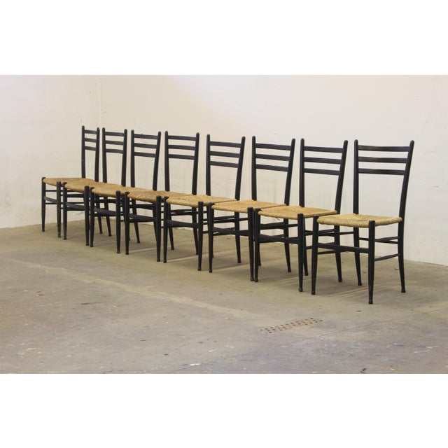 Italian Papercord Dining Chairs with Woven Seats, 1950s, Set of 8 For Sale - Image 17 of 18