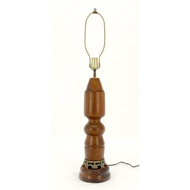 DUX Large Heavy Turned Solid Teak Base Table Lamp Mid Century Modern MINT For Sale - Image 4 of 10