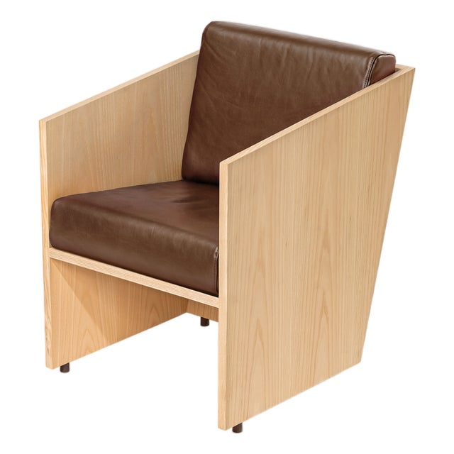 Armchair in Ash Wood and Brown Leather by Álvaro Siza For Sale