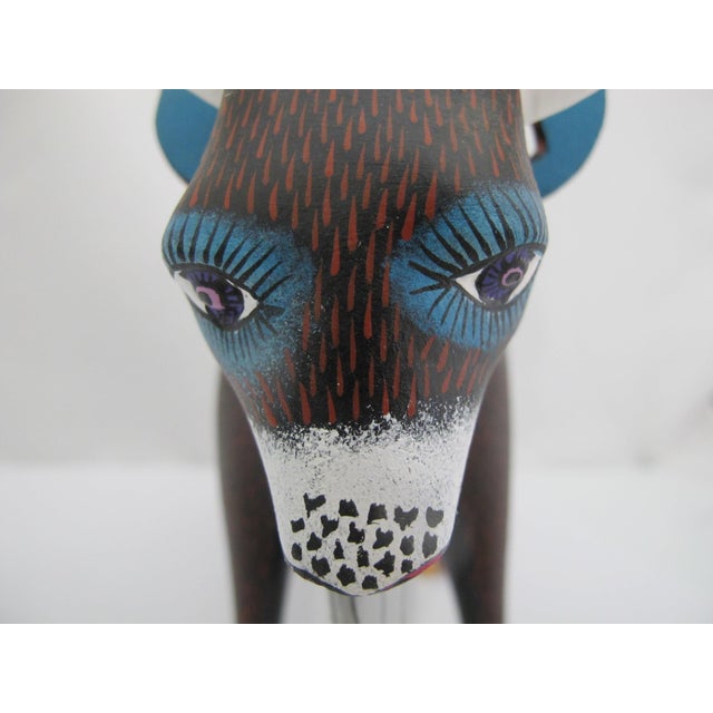 Mid 20th Century Alebrije Oaxaca Mexico Morales Folk Art Carved Wood Bull Figurine Sculpture For Sale - Image 5 of 11