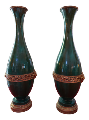 Large Art Deco Baluster Vases in Ceramic and Bronze, 1930s, Set of 2