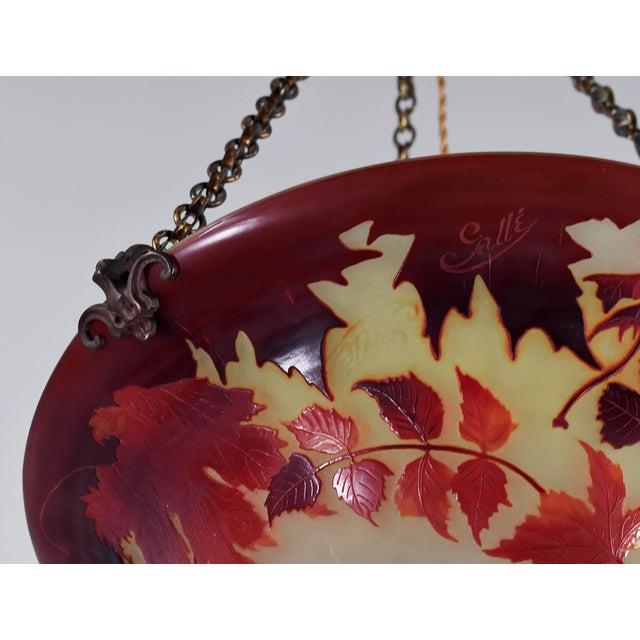 French Art Deco Pendant Light by Galle - 1925 Gallé Cameo Chandelier France For Sale - Image 12 of 15