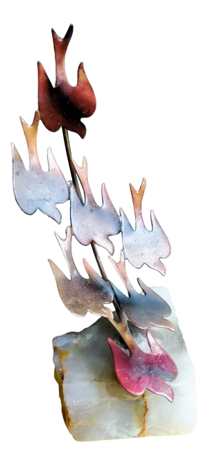 California Copper Birds in Flight Sculpture on Rock