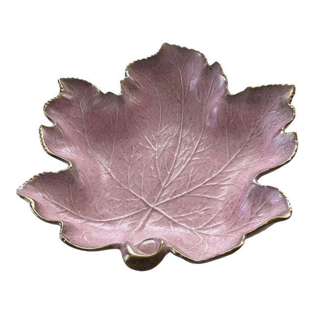 1950s Large California Co Pottery Pink & Gold Maple Leaf Serving Dish For Sale
