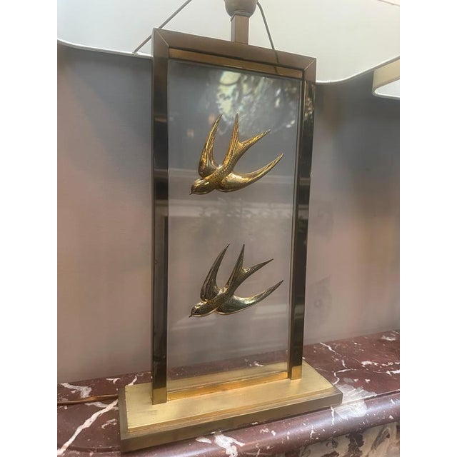 Vintage French Decorative Table Lamps in Glass and Brass, 1970, Set of 2 For Sale - Image 16 of 17