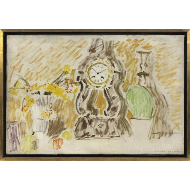 1927 Modernist Still Life Gesso Painting on Canvas by Myron Lechay, Framed For Sale - Image 4 of 4