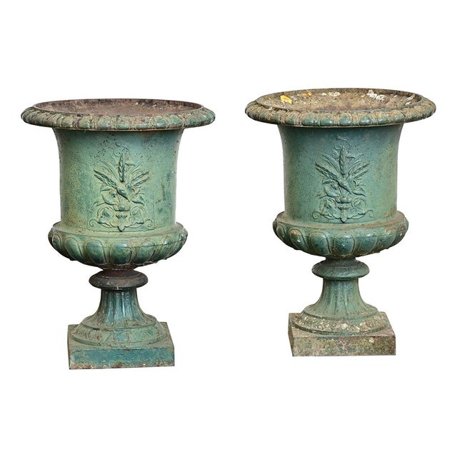 French Pair of 19th Century Cast Iron Urn Planters For Sale In Baton Rouge - Image 6 of 14
