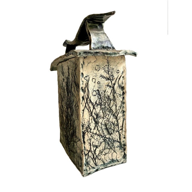 Signed Mid 20th Century Novelty Relief Mermaid Trees Ceramic Box With Lid / Large Art Studio Pottery Lidded Box For Sale - Image 9 of 12