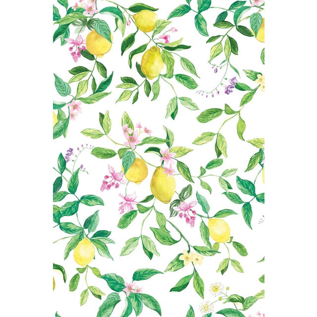 American Limoncello Floral & Lemon Grasscloth Wallpaper by House Party | White Blossom | 6 Yards For Sale - Image 3 of 7