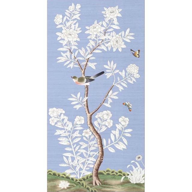 Art Deco 24" *48"/Panel, a Set of 2 Panels Blue Chinoiserie Printed Wallpaper Panels For Sale - Image 3 of 4