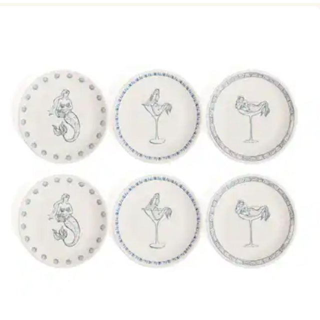 Modern The Salty Merman Bar / Appetizer Plates- 3 Assorted Designs, Set of 6 For Sale - Image 3 of 4