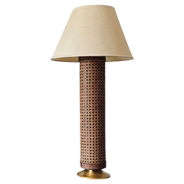 Hollywood Regency Brass and Vienna Straw Lamp Base, Italy, 1970s For Sale