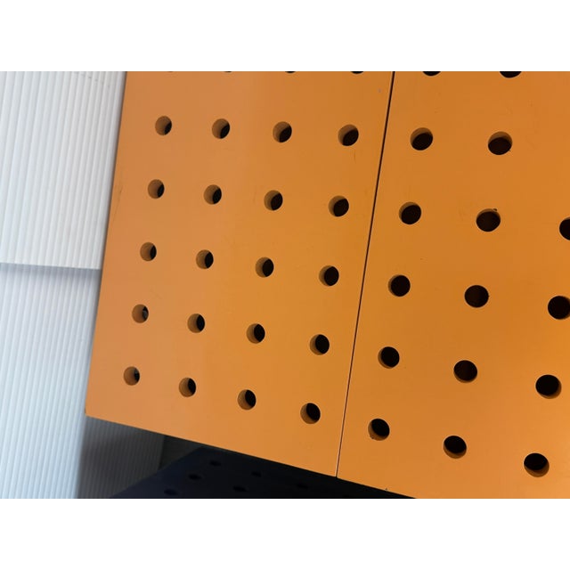 Purple + Orange Peg Board Storage Tables on Casters, Set of Two For Sale - Image 4 of 12