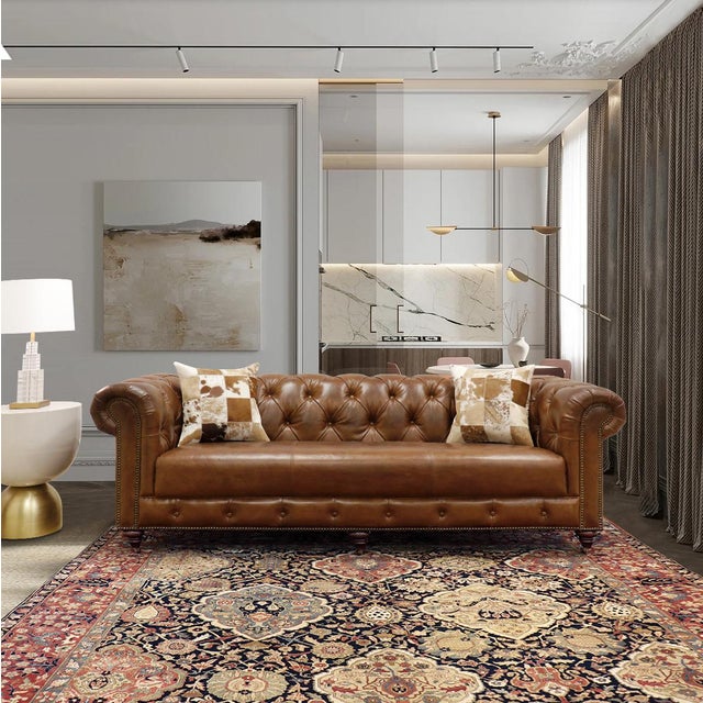Pasargad Home Paris Club Genuine Leather Chesterfield Sofa, Brown For Sale - Image 9 of 11