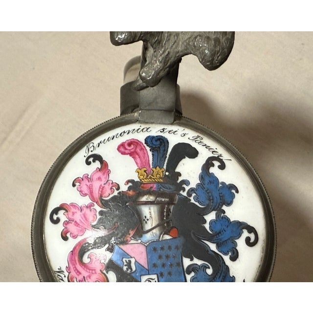 Antique 1800's Armorial Painted Porcelain Glass Pewter German Lidded Beer Stein For Sale In New York - Image 6 of 15