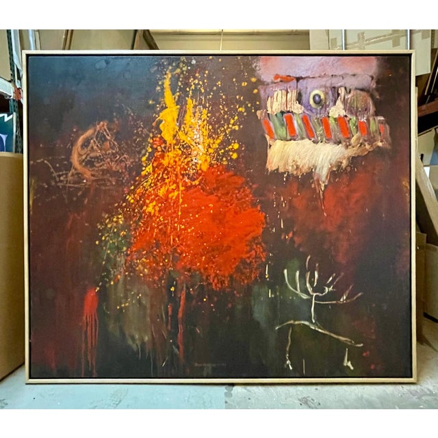 Textile Roger Van Ouytsel, Large Abstract Oil Painting Belgian American Artist Roger Van Ouytsel Menorah, 1987 For Sale - Image 7 of 15