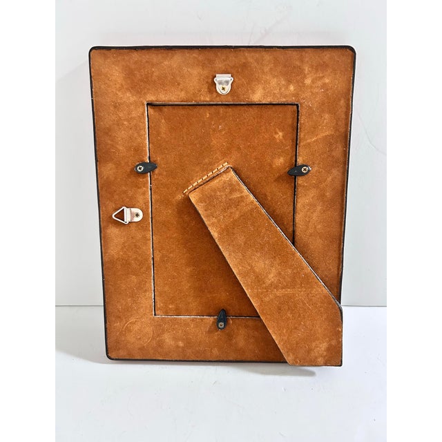 1970s Southwestern Tooled Leather Picture Frame With Croc Embossed Accents For Sale - Image 9 of 10