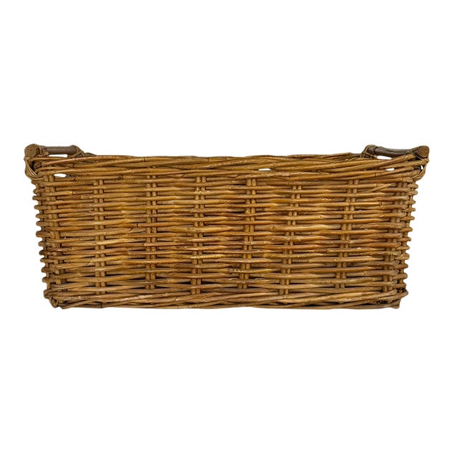 1900s Antique American Wicker Basket With Wooden Handles For Sale