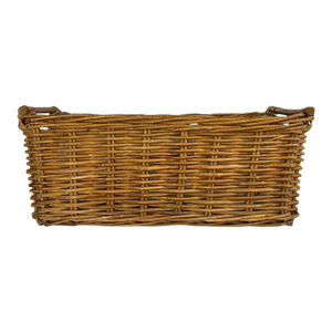 1900s Antique American Wicker Basket With Wooden Handles