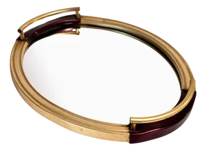 Art Deco Mirror Platter Tray in Brass with Brown Brass Handles, France, 1930s