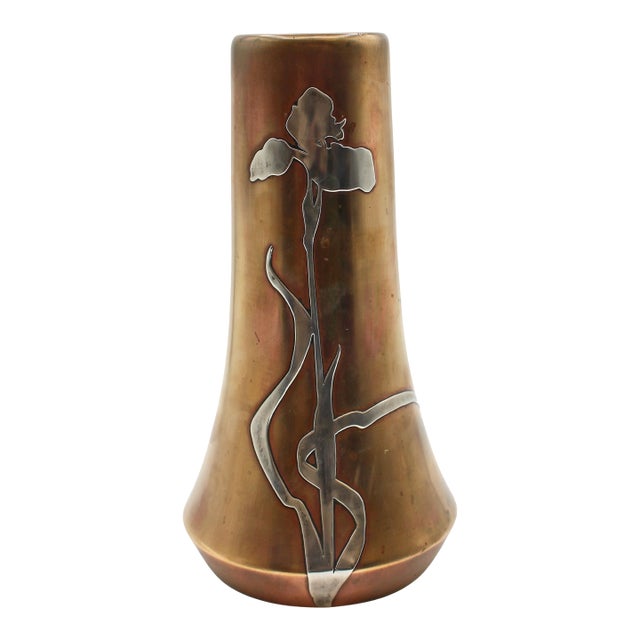 C. 1910-20 Art Nouveau Sterling on Bronze Vase For Sale